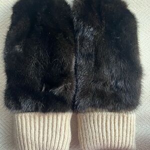 Real Mink Fur Mittens with Knit Cuffs